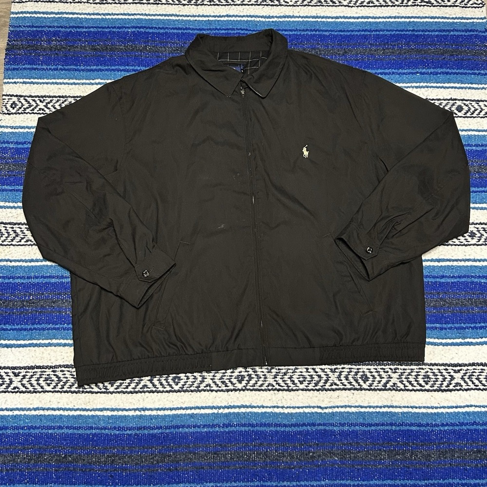 Polo Ralph Lauren Mens 3XB Big Black Harrington Jacket Plaid Lined Pony